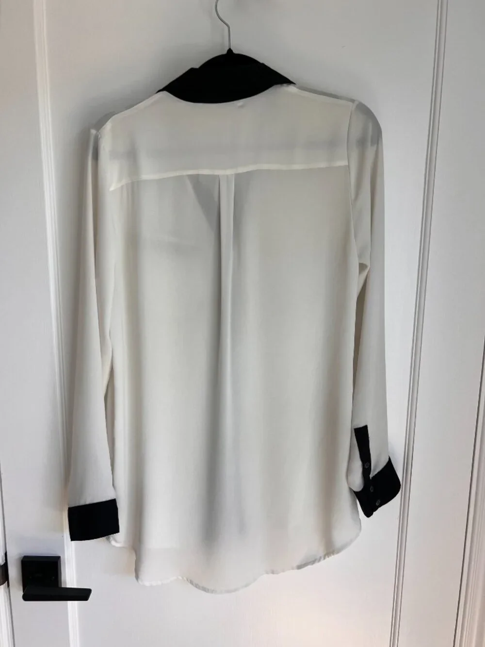 Free People Ivory Semi Sheer Long Sleeve Relaxed Blouse Black Trim (Size S)
